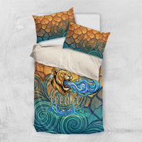 Egyptian Tefnut Fiery Eye Bedding Set with Roaring Lion in Desert and Water Element