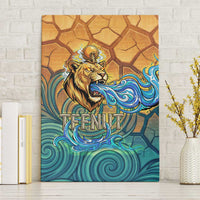 Egyptian Tefnut Fiery Eye Canvas Wall Art with Roaring Lion in Desert and Water Element