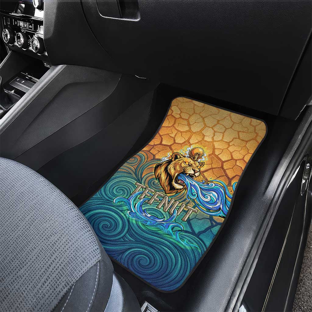 Egyptian Tefnut Fiery Eye Car Mats with Roaring Lion in Desert and Water Element