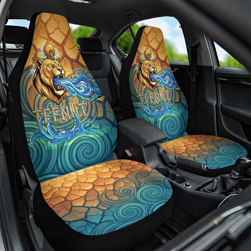 Egyptian Tefnut Fiery Eye Car Seat Cover with Roaring Lion in Desert and Water Element
