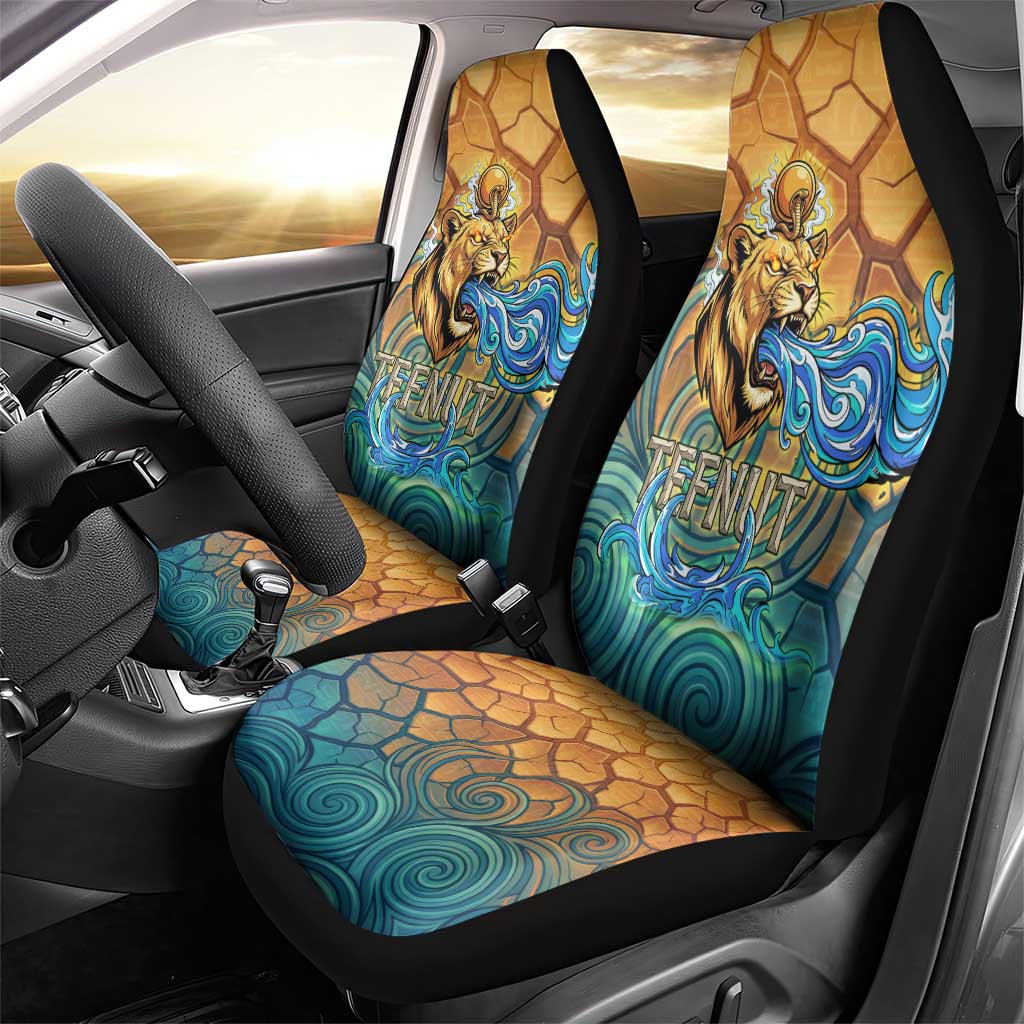 Egyptian Tefnut Fiery Eye Car Seat Cover with Roaring Lion in Desert and Water Element