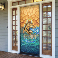 Egyptian Tefnut Fiery Eye Door Cover with Roaring Lion in Desert and Water Element