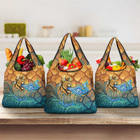 Egyptian Tefnut Fiery Eye Grocery Bag with Roaring Lion in Desert and Water Element