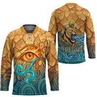 Egyptian Tefnut Fiery Eye Hockey Jersey with Roaring Lion in Desert and Water Element