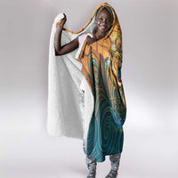 Egyptian Tefnut Fiery Eye Hooded Blanket with Roaring Lion in Desert and Water Element