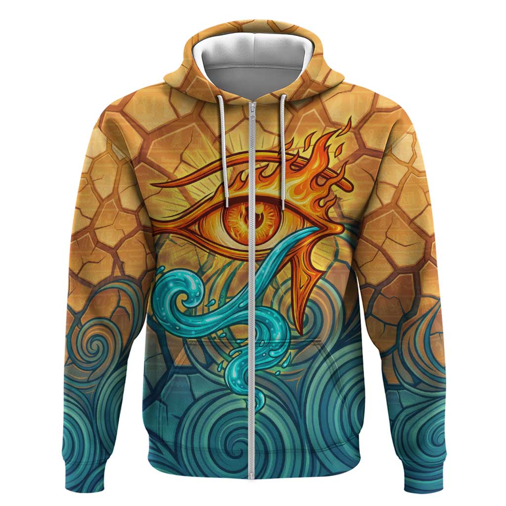 Egyptian Tefnut Fiery Eye Hoodie with Roaring Lion in Desert and Water Element