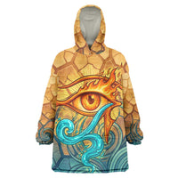 Egyptian Tefnut Fiery Eye Kid Wearable Blanket Hoodie with Roaring Lion in Desert and Water Element
