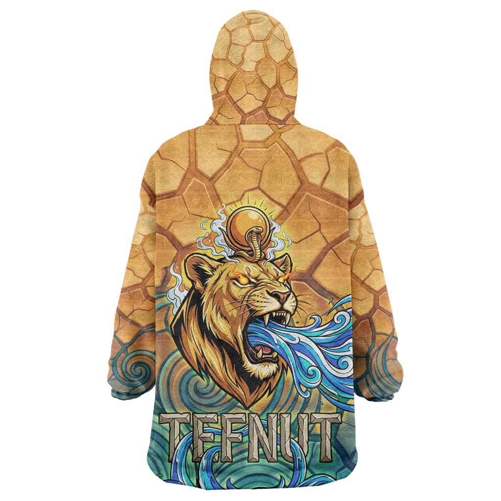 Egyptian Tefnut Fiery Eye Kid Wearable Blanket Hoodie with Roaring Lion in Desert and Water Element