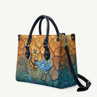 Egyptian Tefnut Fiery Eye Leather Bag with Roaring Lion in Desert and Water Element