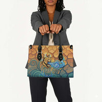 Egyptian Tefnut Fiery Eye Leather Bag with Roaring Lion in Desert and Water Element