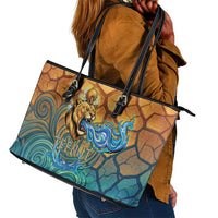 Egyptian Tefnut Fiery Eye Leather Tote Bag with Roaring Lion in Desert and Water Element