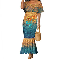 Egyptian Tefnut Fiery Eye Mermaid Dress with Roaring Lion in Desert and Water Element