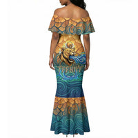 Egyptian Tefnut Fiery Eye Mermaid Dress with Roaring Lion in Desert and Water Element