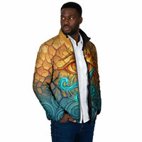 Egyptian Tefnut Fiery Eye Padded Jacket with Roaring Lion in Desert and Water Element