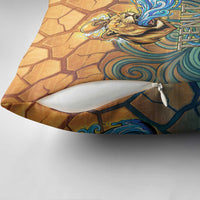 Egyptian Tefnut Fiery Eye Pillow Cover with Roaring Lion in Desert and Water Element