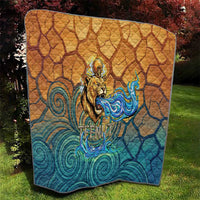 Egyptian Tefnut Fiery Eye Quilt with Roaring Lion in Desert and Water Element