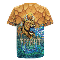 Egyptian Tefnut Fiery Eye Rugby Jersey with Roaring Lion in Desert and Water Element