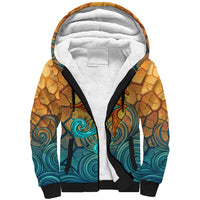 Egyptian Tefnut Fiery Eye Sherpa Hoodie with Roaring Lion in Desert and Water Element