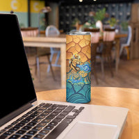 Egyptian Tefnut Fiery Eye Skinny Tumbler with Roaring Lion in Desert and Water Element