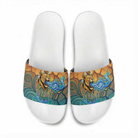 Egyptian Tefnut Fiery Eye Slide Sandals with Roaring Lion in Desert and Water Element
