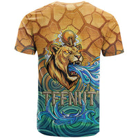 Egyptian Tefnut Fiery Eye T shirt with Roaring Lion in Desert and Water Element