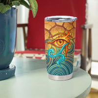 Egyptian Tefnut Fiery Eye Tumbler Cup with Roaring Lion in Desert and Water Element