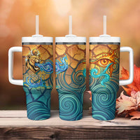 Egyptian Tefnut Fiery Eye Tumbler With Handle with Roaring Lion in Desert and Water Element