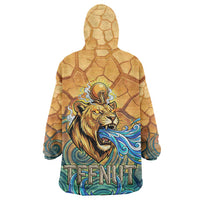 Egyptian Tefnut Fiery Eye Wearable Blanket Hoodie with Roaring Lion in Desert and Water Element