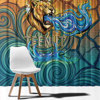 Egyptian Tefnut Fiery Eye Window Curtain with Roaring Lion in Desert and Water Element