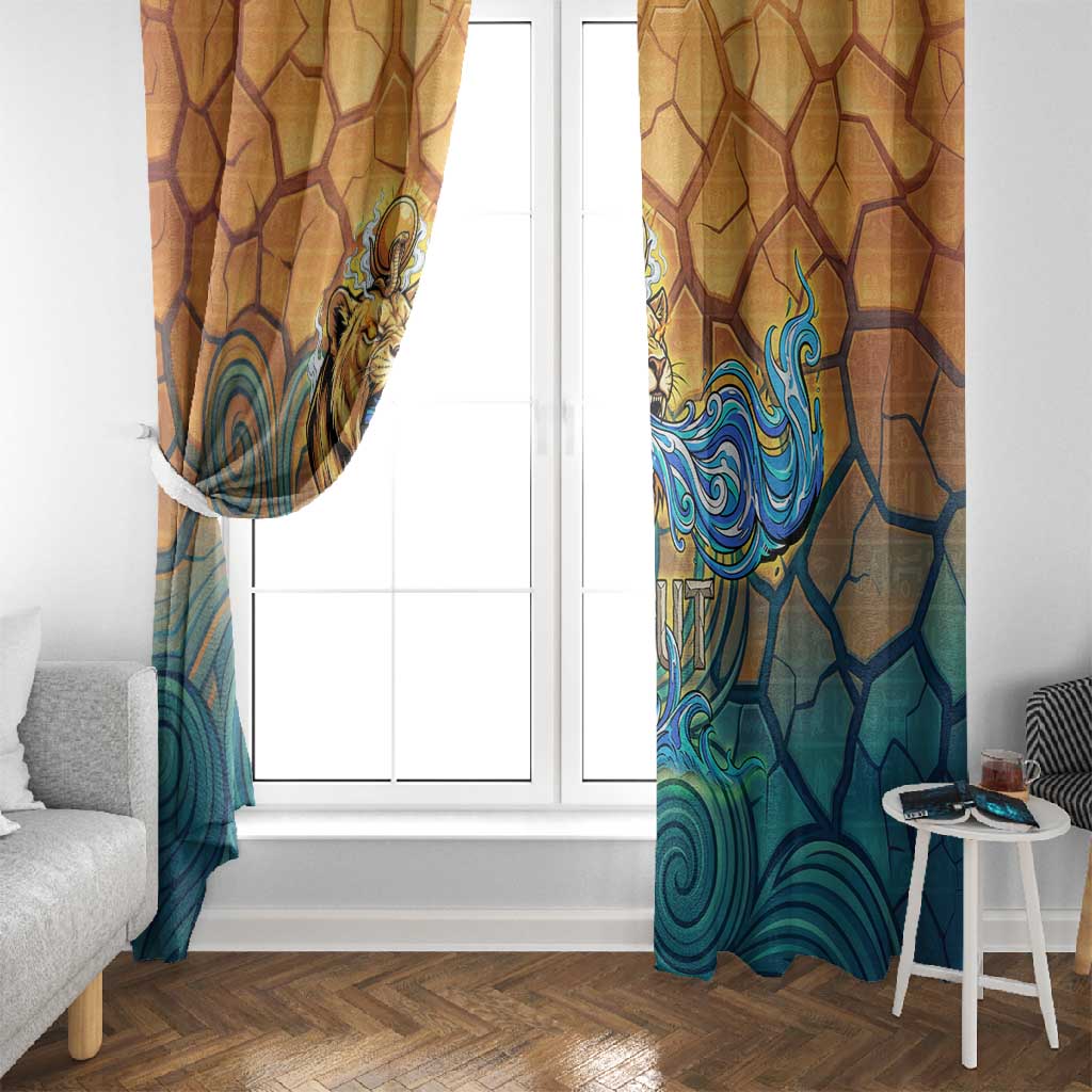 Egyptian Tefnut Fiery Eye Window Curtain with Roaring Lion in Desert and Water Element