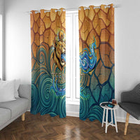 Egyptian Tefnut Fiery Eye Window Curtain with Roaring Lion in Desert and Water Element