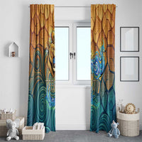 Egyptian Tefnut Fiery Eye Window Curtain with Roaring Lion in Desert and Water Element