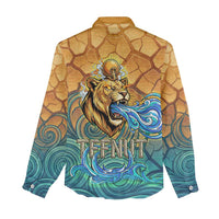 Egyptian Tefnut Fiery Eye Women Casual Shirt with Roaring Lion in Desert and Water Element