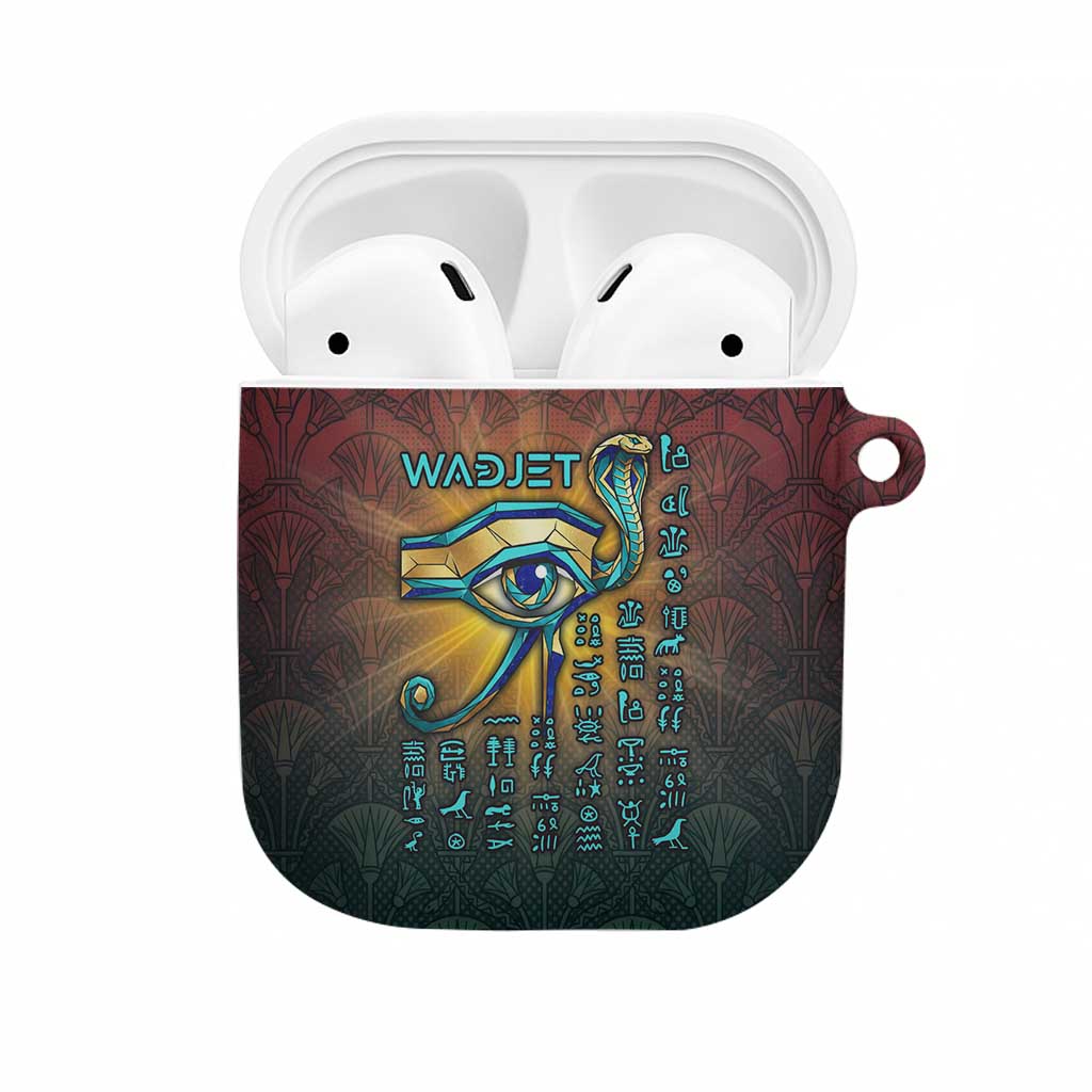 Egyptian Wadjet Winged Cobra AirPods Case with Eye of Horus in Fiery Royal Protector Theme