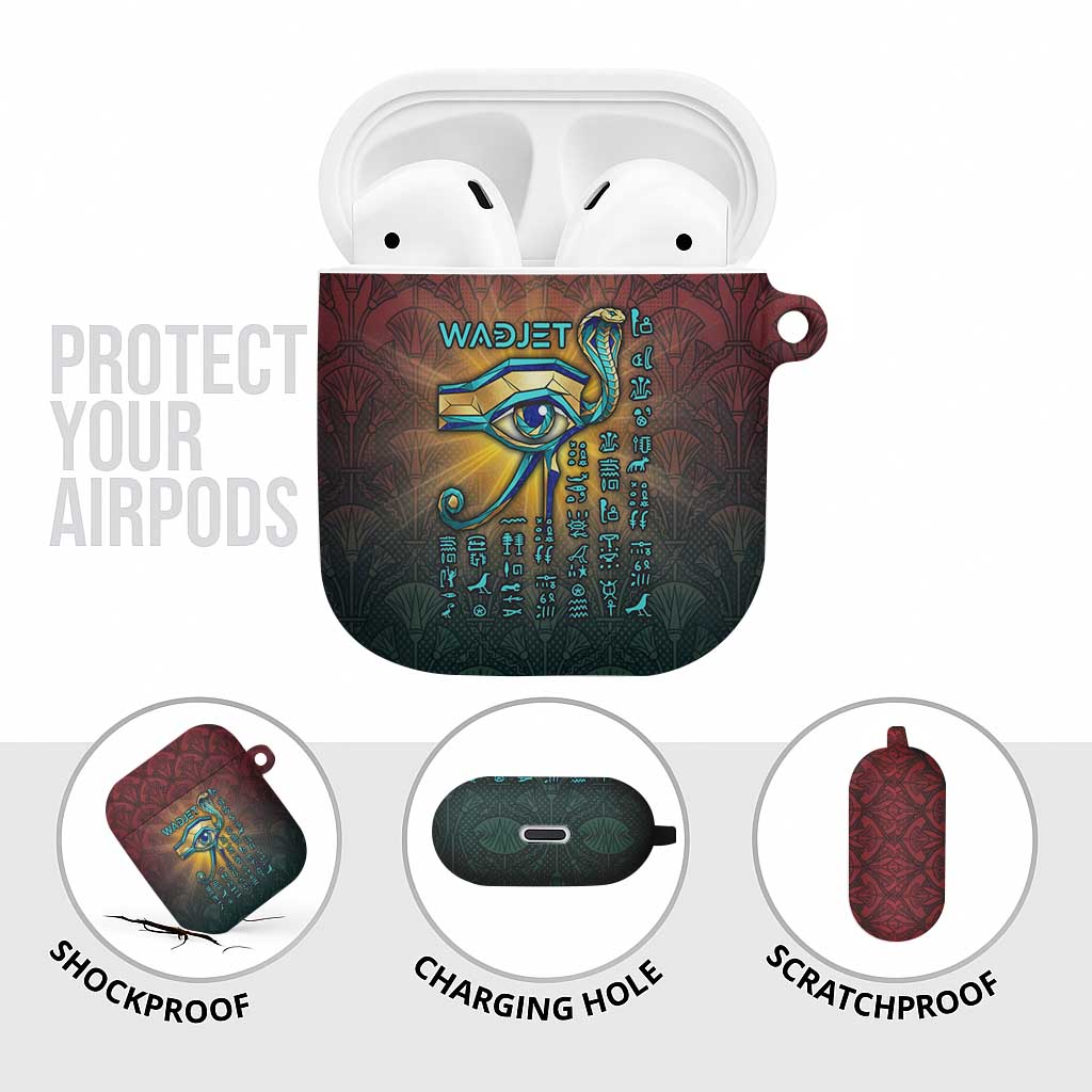 Egyptian Wadjet Winged Cobra AirPods Case with Eye of Horus in Fiery Royal Protector Theme