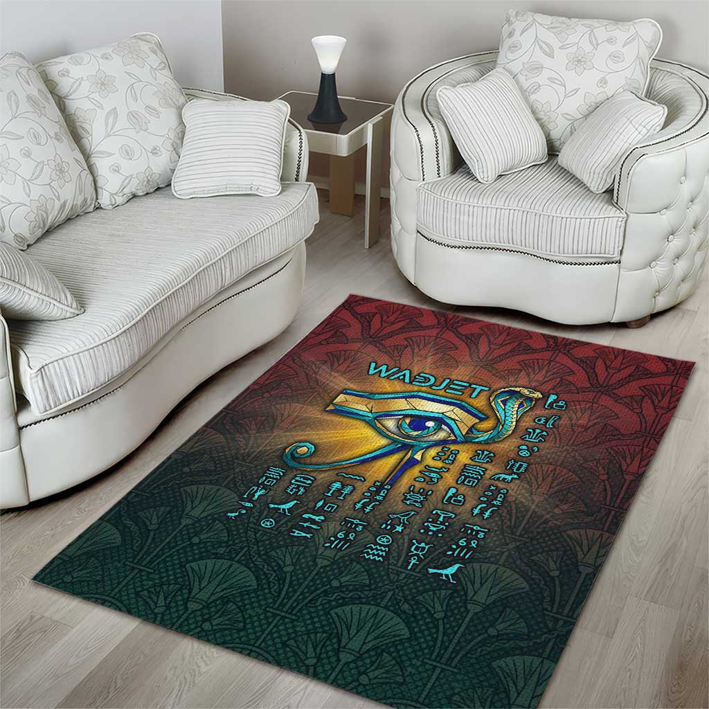 Egyptian Wadjet Winged Cobra Area Rug with Eye of Horus in Fiery Royal Protector Theme