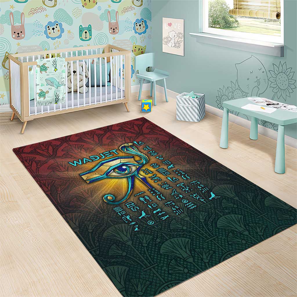 Egyptian Wadjet Winged Cobra Area Rug with Eye of Horus in Fiery Royal Protector Theme