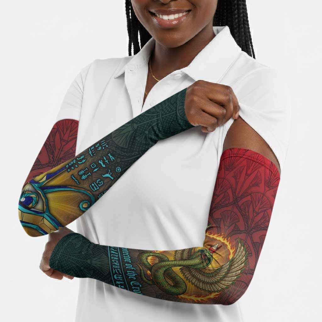 Egyptian Wadjet Winged Cobra Arm Sleeves with Eye of Horus in Fiery Royal Protector Theme