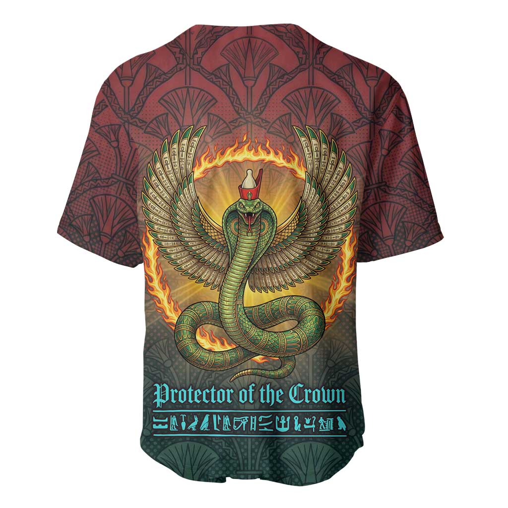 Egyptian Wadjet Winged Cobra Baseball Jersey with Eye of Horus in Fiery Royal Protector Theme