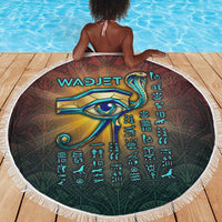 Egyptian Wadjet Winged Cobra Beach Blanket with Eye of Horus in Fiery Royal Protector Theme