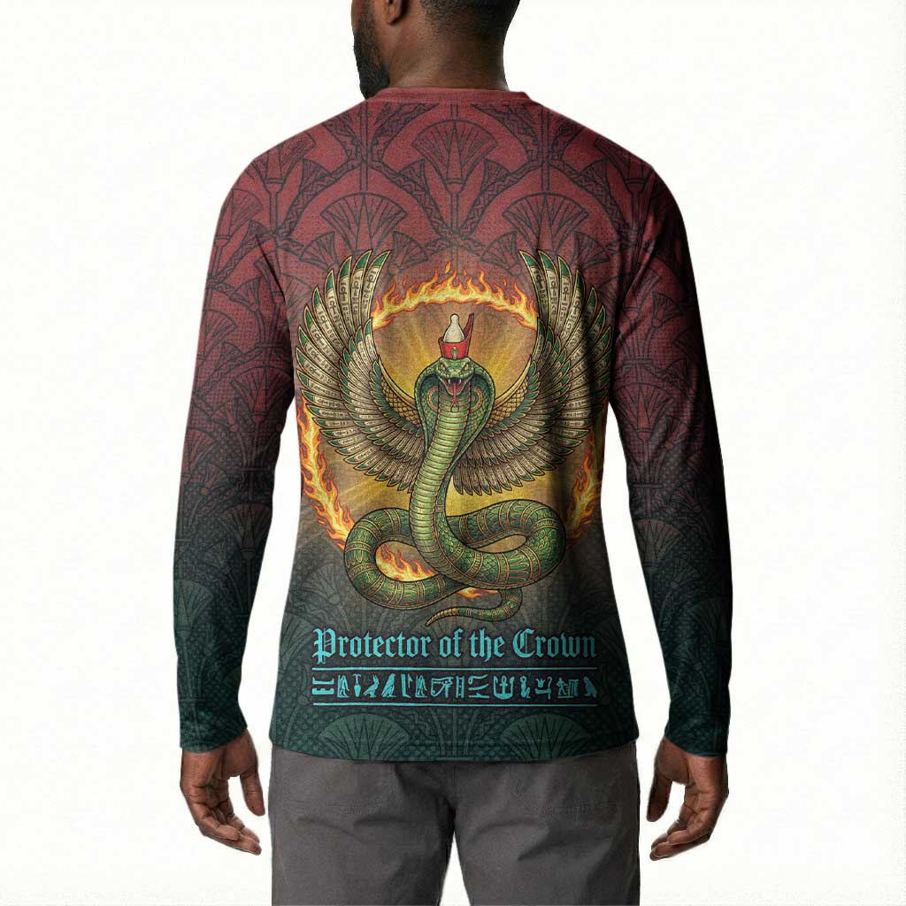 Egyptian Wadjet Winged Cobra Button Sweatshirt with Eye of Horus in Fiery Royal Protector Theme