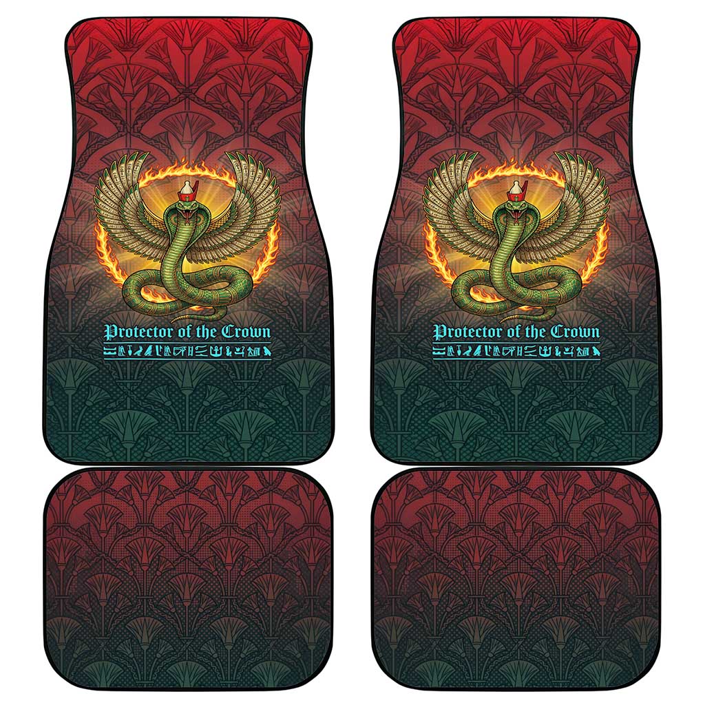 Egyptian Wadjet Winged Cobra Car Mats with Eye of Horus in Fiery Royal Protector Theme
