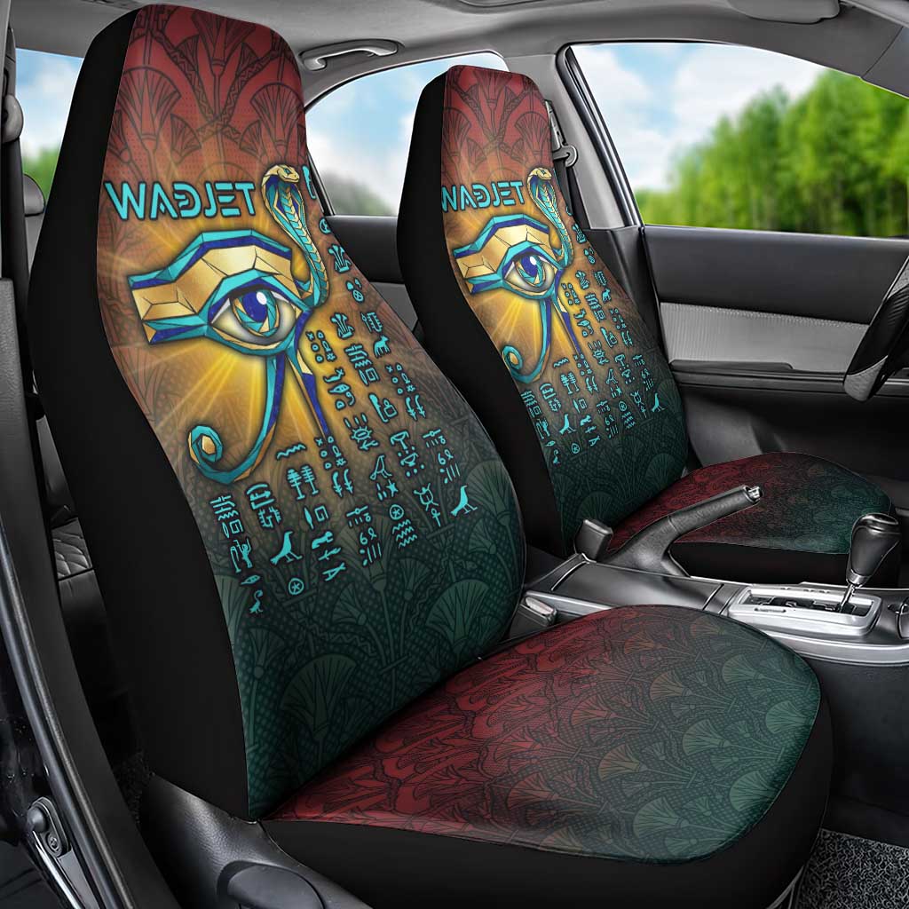 Egyptian Wadjet Winged Cobra Car Seat Cover with Eye of Horus in Fiery Royal Protector Theme