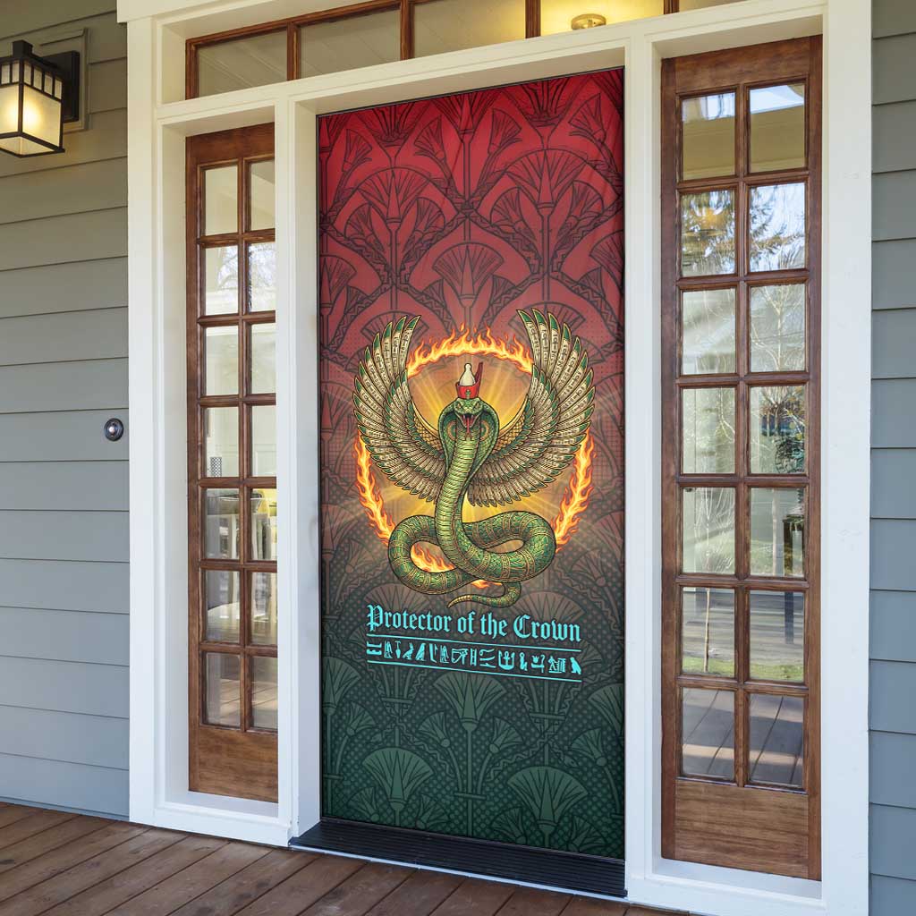 Egyptian Wadjet Winged Cobra Door Cover with Eye of Horus in Fiery Royal Protector Theme
