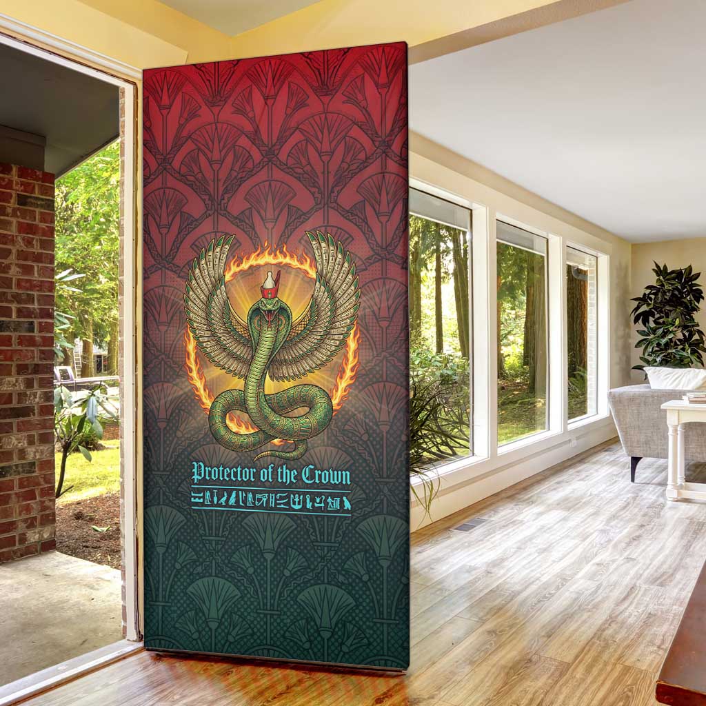 Egyptian Wadjet Winged Cobra Door Cover with Eye of Horus in Fiery Royal Protector Theme