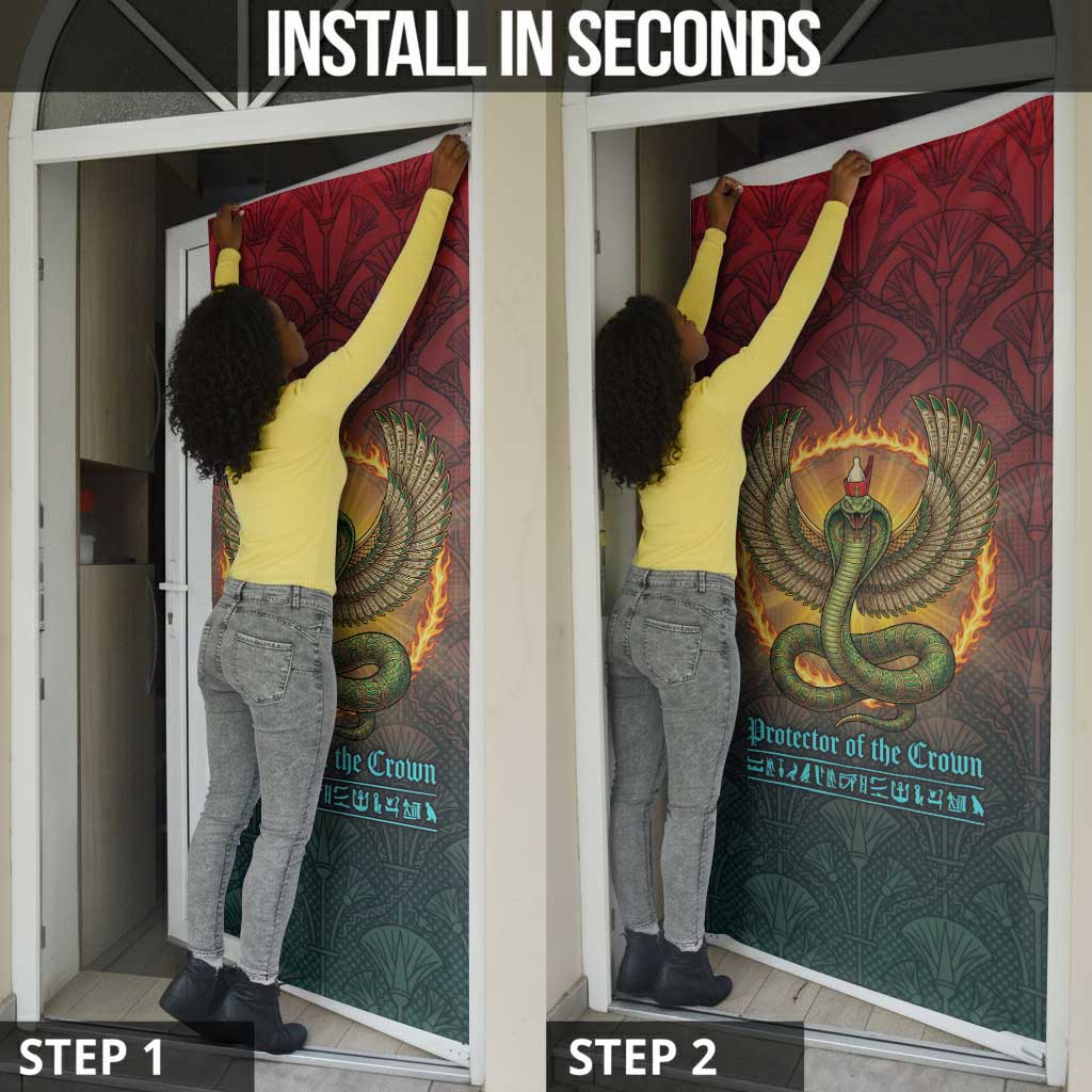 Egyptian Wadjet Winged Cobra Door Cover with Eye of Horus in Fiery Royal Protector Theme