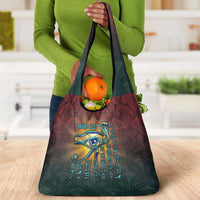 Egyptian Wadjet Winged Cobra Grocery Bag with Eye of Horus in Fiery Royal Protector Theme