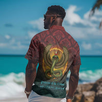 Egyptian Wadjet Winged Cobra Hawaiian Shirt with Eye of Horus in Fiery Royal Protector Theme