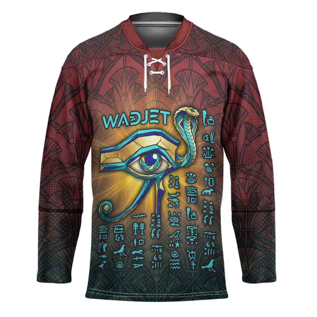 Egyptian Wadjet Winged Cobra Hockey Jersey with Eye of Horus in Fiery Royal Protector Theme