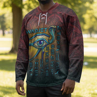 Egyptian Wadjet Winged Cobra Hockey Jersey with Eye of Horus in Fiery Royal Protector Theme